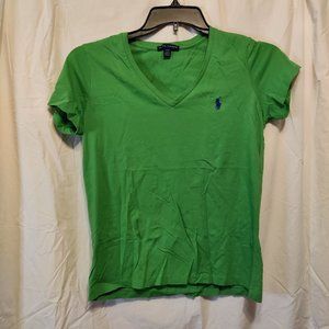 Ralph Lauren Women's Kelly Green V-Neck Cotton T-Shirt Large